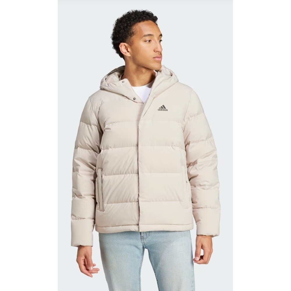 Adidas Helionic Hoody Down Coat Padded Cream Beige Jacket Top Coat HY3934 Mens M